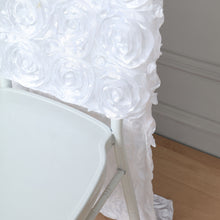 3D Rosette Design On White Satin Chiavari Chair Slipcover
