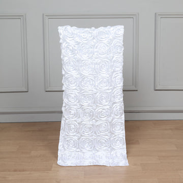 White 3D Satin Rosette Chiavari Chair Slipcover, Chair Back Cover with Ribbon Rosettes