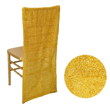 Create a Magical Atmosphere with the Gold Metallic Shimmer Tinsel Spandex Stretch Chair Slipcover
