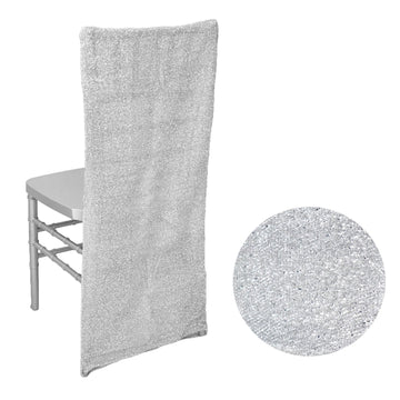 Create a Dazzling Ambiance with the Silver Metallic Shimmer Tinsel Spandex Stretch Chair Slipcover