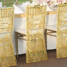Gold Organza Floral Sequin Embroidered Wedding Chiavari Slipcover, Wedding Chair Back Lace Cover