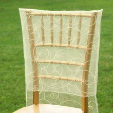 Satin Embroidered Ivory Organza Chiavari Chair Covers#whtbkgd