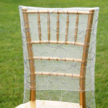 Satin Embroidered Silver Organza Chiavari Chair Covers#whtbkgd