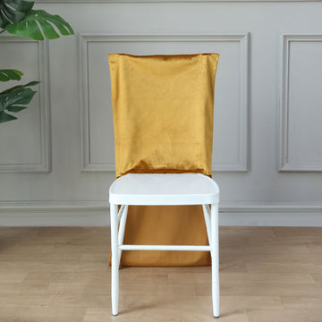 Transform Your Chairs into Stunning Statement Pieces with the Gold Buttery Soft Velvet Chiavari Chair Back Slipcover