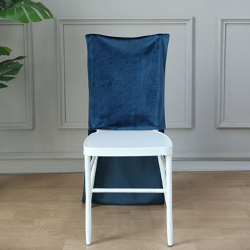 Enhance Your Event Decor with Premium Navy Blue Solid Back Chair Cover Cap