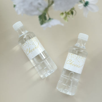 Elevate Your Wedding Decor with White/Gold Water Bottle Labels