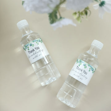 Add a Touch of Style to Your Party Supplies with White and Green Leaves Water Bottle Labels