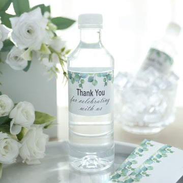 White and Green Leaves Water Bottle Labels - Add Elegance to Your Event Decor