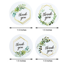 Round Thank You Gold & Green Stickers Roll Leaf Frame Design 500 Pieces 1.5 Inch