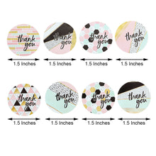 Round Thank You Black White Gold Pink Glam Stickers Roll Assorted Geometric Design 500 Pieces 1.5 Inch