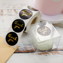 500Pcs | 1.5 inch Round Black Thank You Stickers Roll with Gold Foil Text, Envelope Seal Labels