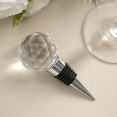Crystal Glass Ball Metal Wine Bottle Stopper Plug Party Favor Gift Box - Clear Box, Thank You Card, A