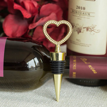 Elegant Gold Metal Studded Heart Wine Bottle Stopper