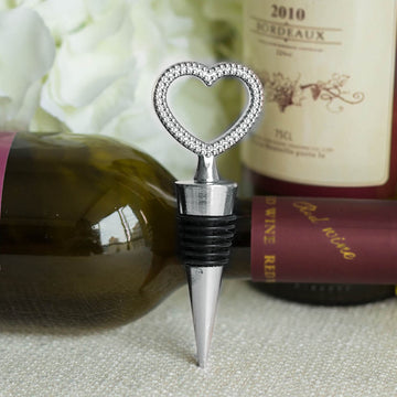 Silver Metal Studded Heart Wine Bottle Stopper - Add Elegance to Your Event Decor
