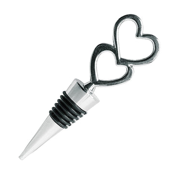 Silver Metal Double Heart Wine Bottle Stopper - A Stunning Wedding and Party Favor