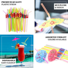 50 Pack Luau Pool Umbrella Style Drinking Straws Multi Colored