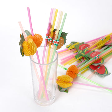Add a Splash of Color to Your Drinks with Multi-Colored Tropical Fruit Luau Pool Party Drinking Straws