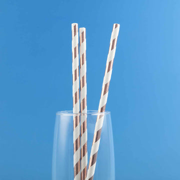 Add Elegance to Your Party with White Rose Gold Striped Paper Straws