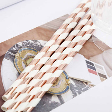 Enhance Your Party Decorations with White Rose Gold Striped Paper Straws