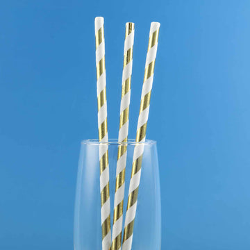Add Elegance to Your Event with White Gold Striped Paper Straws
