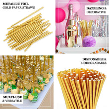 50 Pack | 8inch Metallic Gold Foil Food Grade Paper Drinking Straws