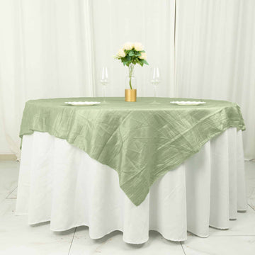 Sage Green Accordion Crinkle Taffeta Table Overlay, Square Tablecloth Topper 72"x72"