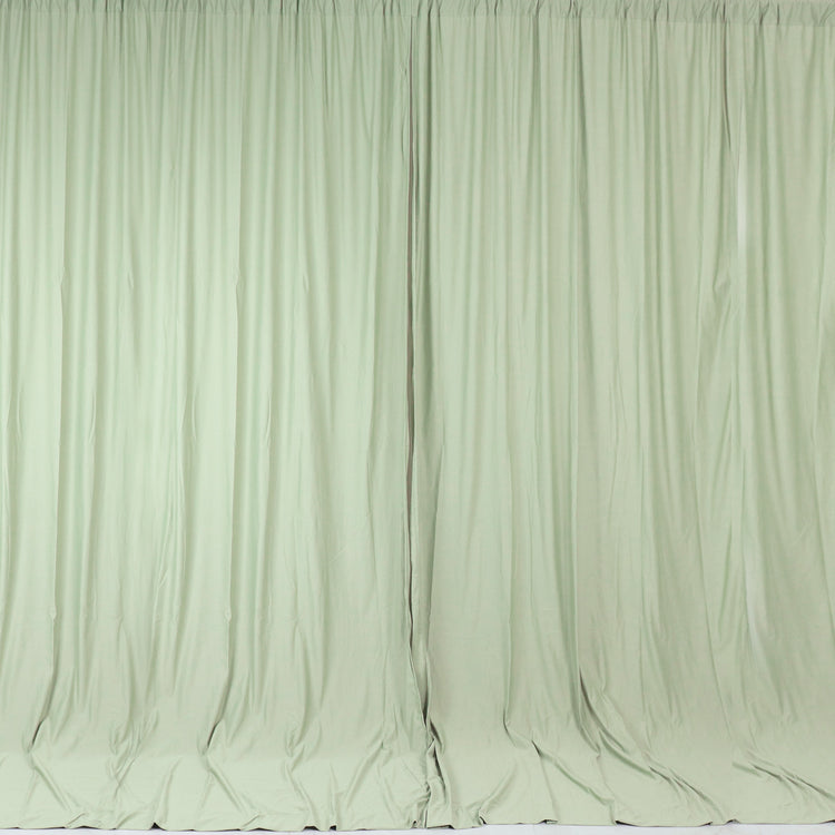 Sage Green Scuba Polyester Backdrop Drape Curtains, Inherently Flame Resistant Event Divider Panels