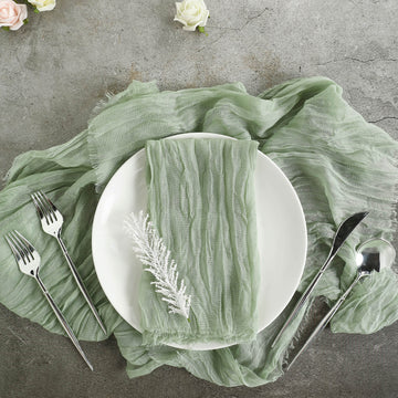 5 Pack | Sage Green Gauze Cheesecloth Boho Dinner Napkins | 24"x19"
