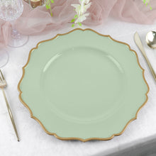 Six Sage Green 13 Inch Charger Plates Gold Scalloped Rim