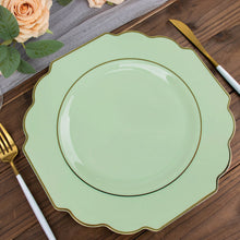 10 Pack | 11inch Sage Green Hard Plastic Baroque Dinner Plates with Gold Rim