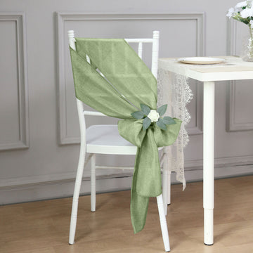 5 Pack Sage Green Jute Faux Burlap Chair Sashes, Boho Chic Linen Decor 6"x108"