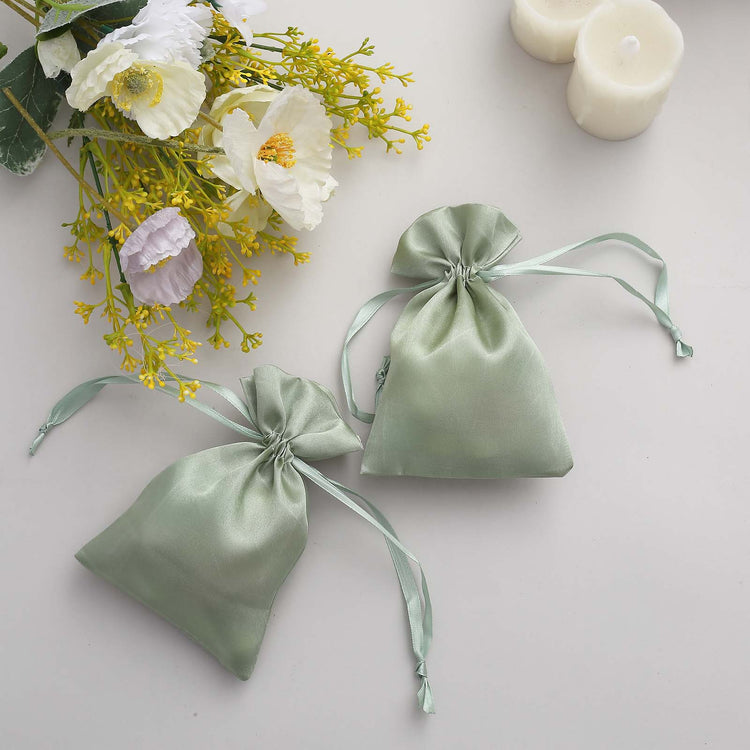 12 Pack Sage Green Satin Gift Feet Bags 4X6 Inches