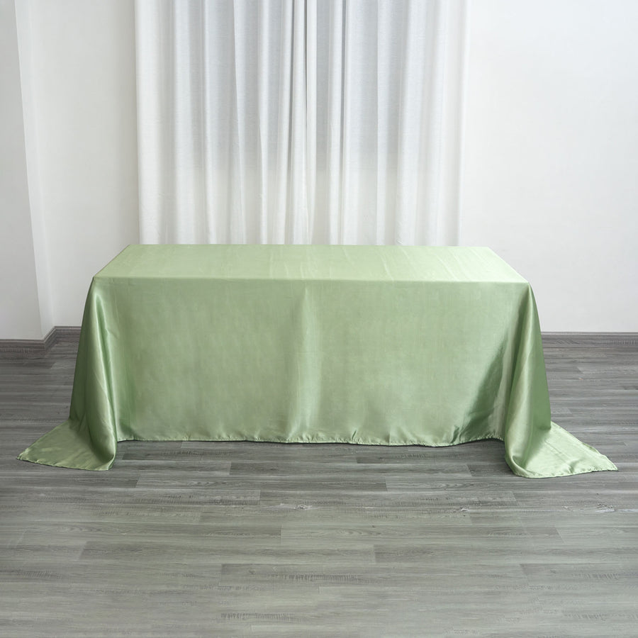 Rectangular Sage Green Seamless Satin Tablecloth 90 Inch x 132 Inch  