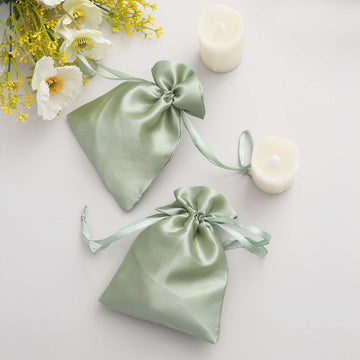 Sage Green Satin Wedding Party Favor Bags