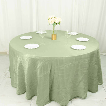 Sage Green Seamless Accordion Crinkle Taffeta Round Tablecloth 120"