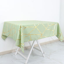 54X54 Inch Size Sage Green Tablecloth Gold Foil Geometric Pattern