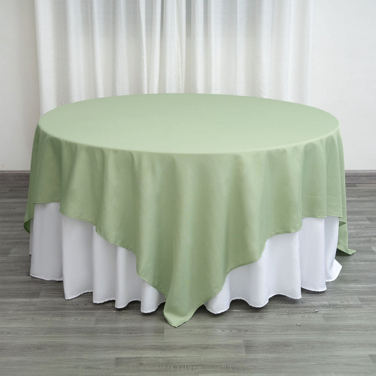 90 Inch Sage Green Square Polyester Material Table Overlay