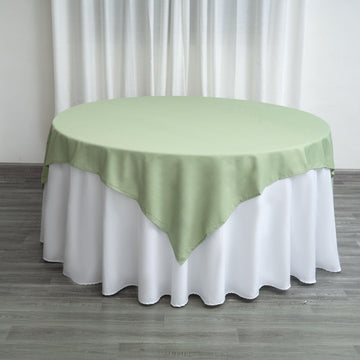 70"x70" Sage Green Square Seamless Polyester Table Overlay | Washable Linen Overlay
