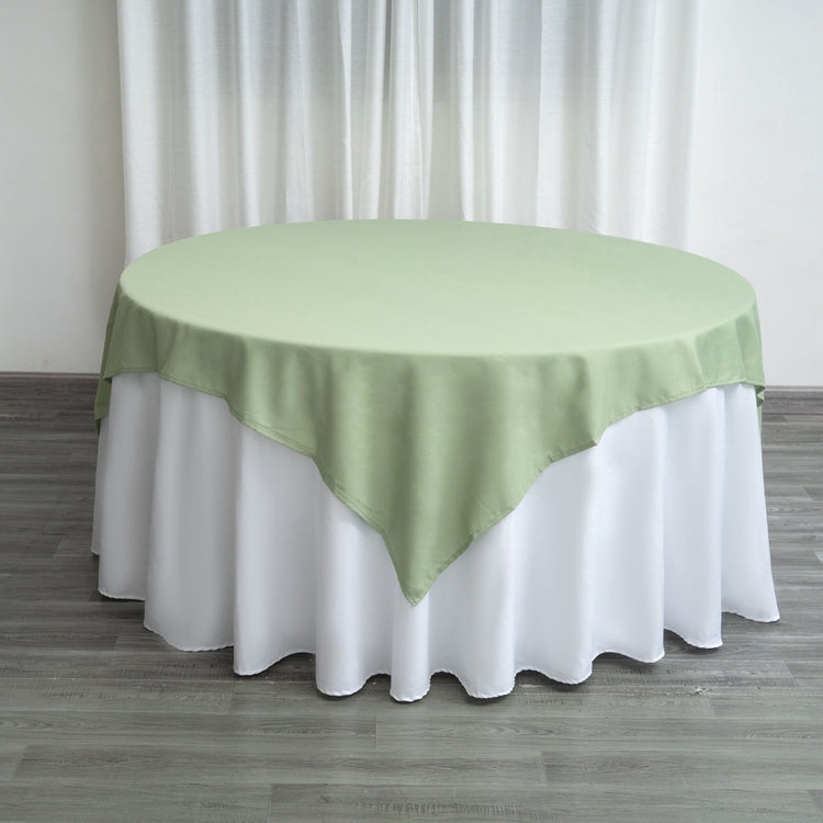 70 Inch Square Sage Green Polyester Table Overlay
