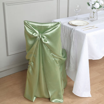 Sage Green Satin Self-Tie Universal Chair Cover, Folding, Dining, Banquet and Standard Size Chair Cover