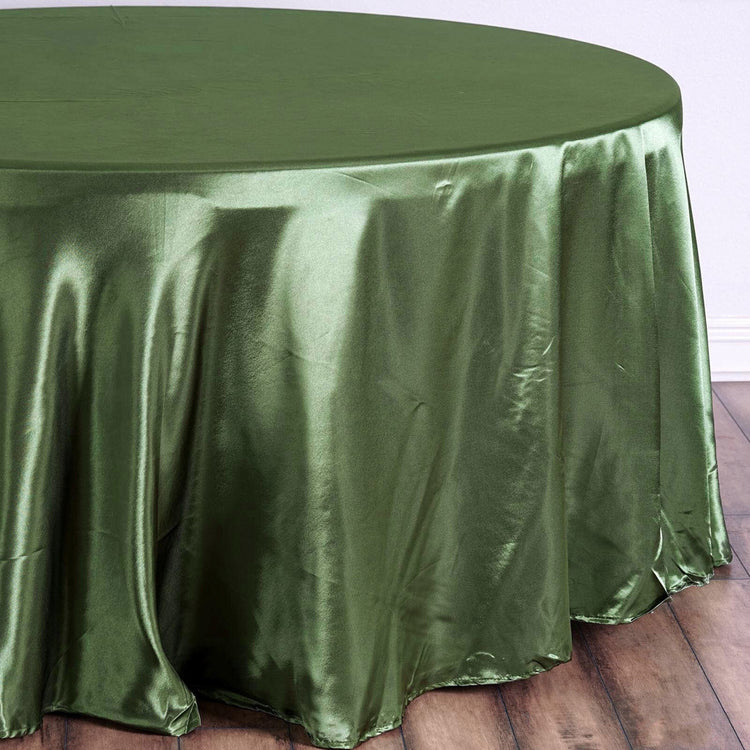Round Olive Green Satin Tablecloth 108 Inch   