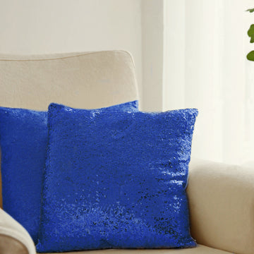 2 Pack | 18"x18" Sequin Throw Pillow Cover, Decorative Cushion Case - Square Royal Blue Sequin
