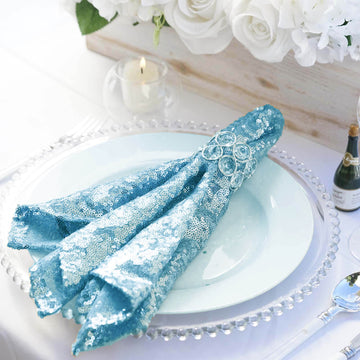 Serenity Blue Premium Sequin Cloth Dinner Napkin Reusable Linen 20"x20"