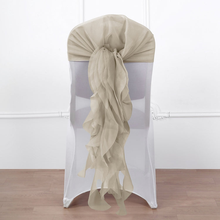 Beige Willow Chiffon Hooded Ruffled Chair Sashes 