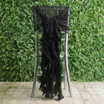 1 Set Black Chiffon Hoods With Ruffles Willow Chair Sashes