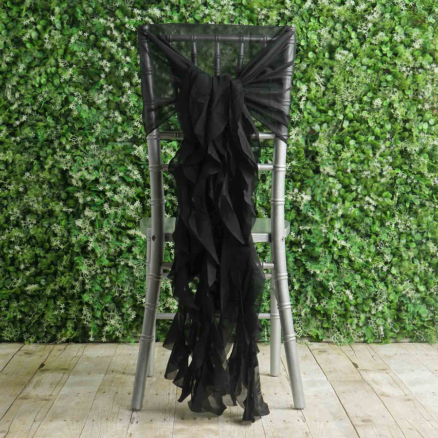 Black Willow Ruffled Chair Sashes Chiffon Hoods