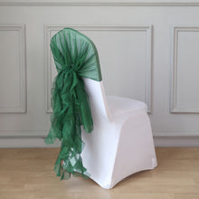 Set Of Hunter Emerald Green Chiffon Hoods With Ruffles Willow Chair Sashes