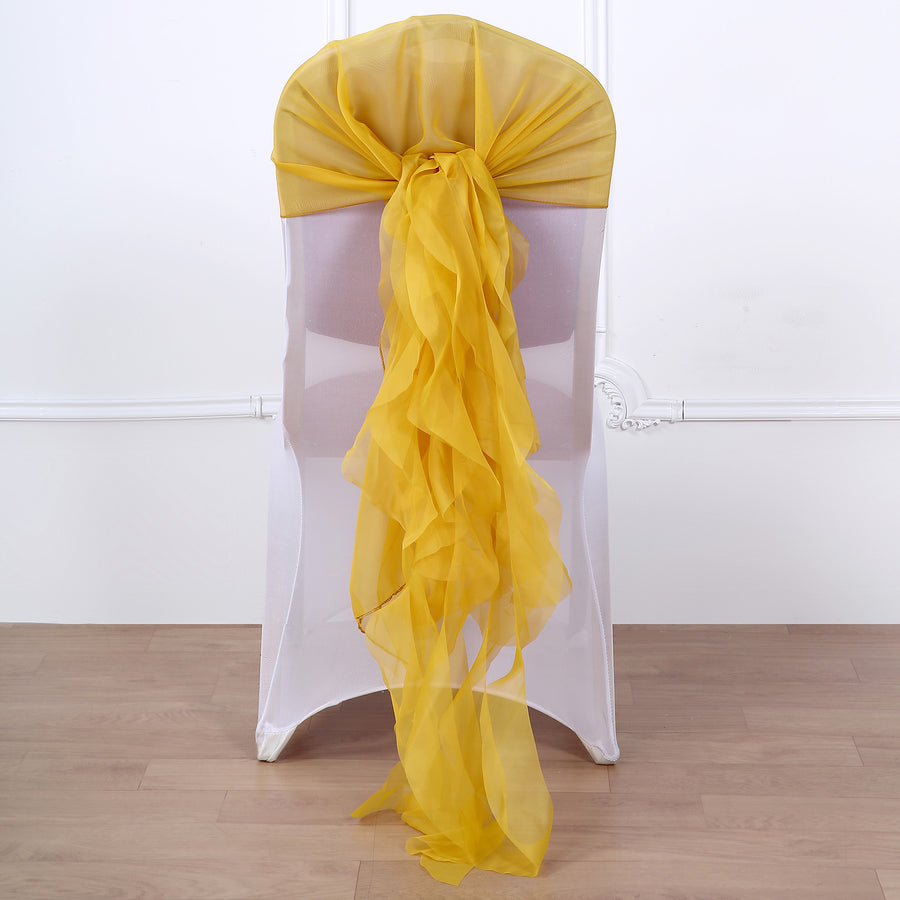 Mustard Yellow Chiffon Hooded Ruffled Chair Sashes