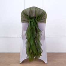 Olive Green Chiffon Hooded Chair Sashes With Ruffles