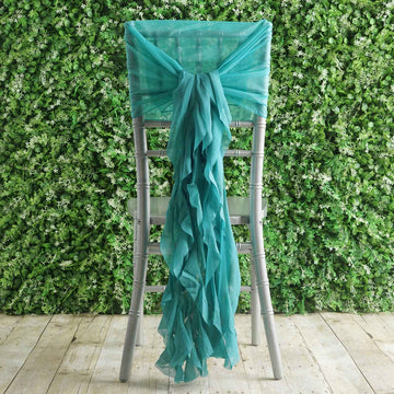 1 Set Turquoise Chiffon Hoods With Ruffles Willow Chair Sashes